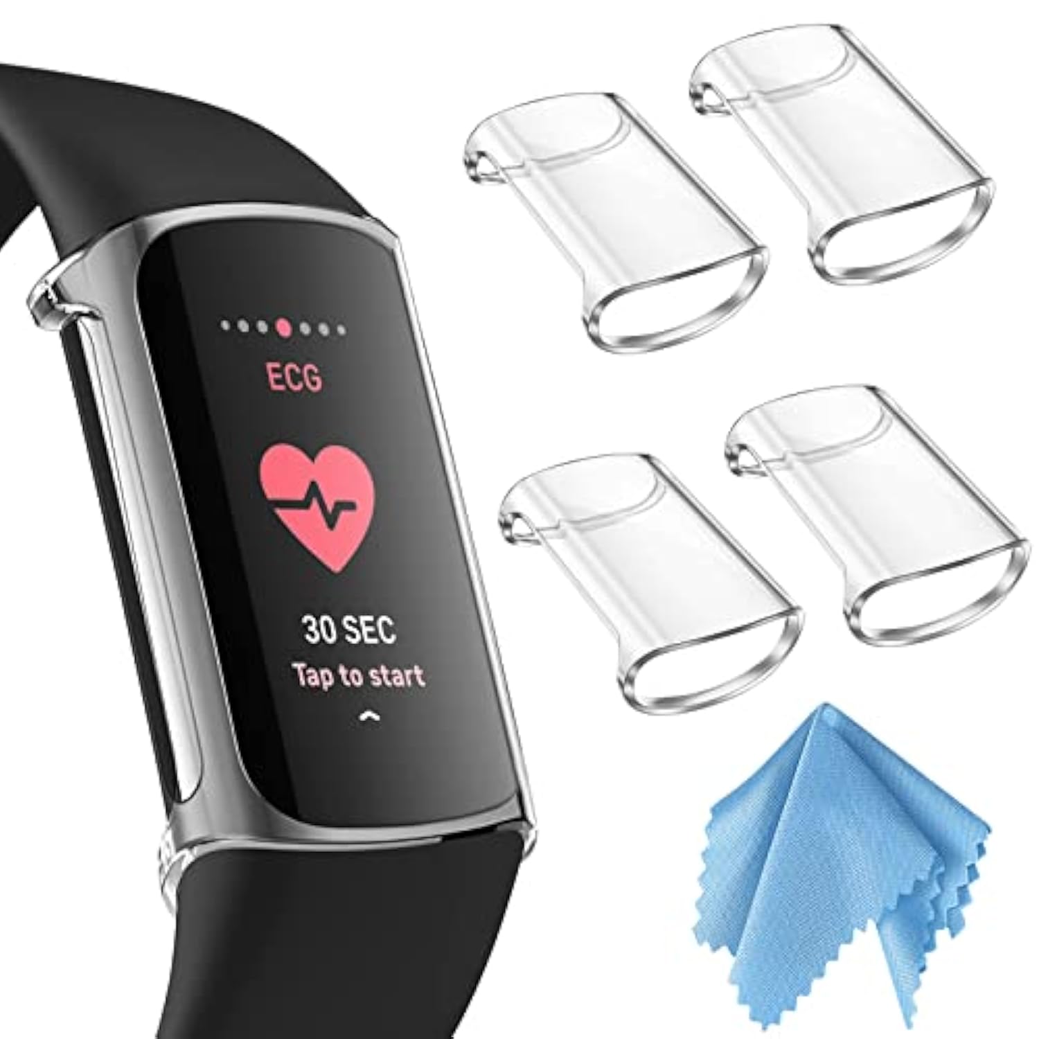 Fintie 4-Pack Case Compatible with Fitbit Charge 6/5 (Not for Charge 4/3), Full-Around Screen Protector TPU Case Cover Bumper Shell Accessories, Clear