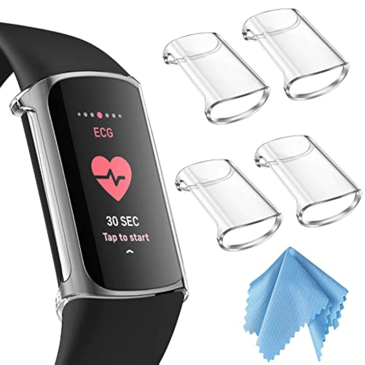Fintie 4-Pack Case Compatible with Fitbit Charge 6/5 (Not for Charge 4/3), Full-Around Screen Protector TPU Case Cover Bumper Shell Accessories, Clear