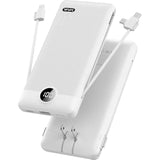 Portable Charger Built-In Cables And Ac Wall Plug, Usb C Power Bank 10000Mah, Travel Essentials Phone Charger Compact Lightweight External Battery Pack For Smart Phones, Tablets Etc-White