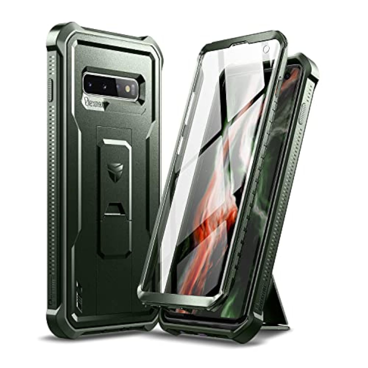 For Samsung Galaxy S10 Case, [Built In Screen Protector And Kickstand] Heavy Duty Grade Protection Shockproof Protective Cover For Samsung Galaxy S10 Army Green