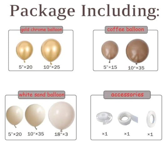 Brown Balloon Garland Arch Kit 153Pcs Nude Sand Beige White Chrome Gol