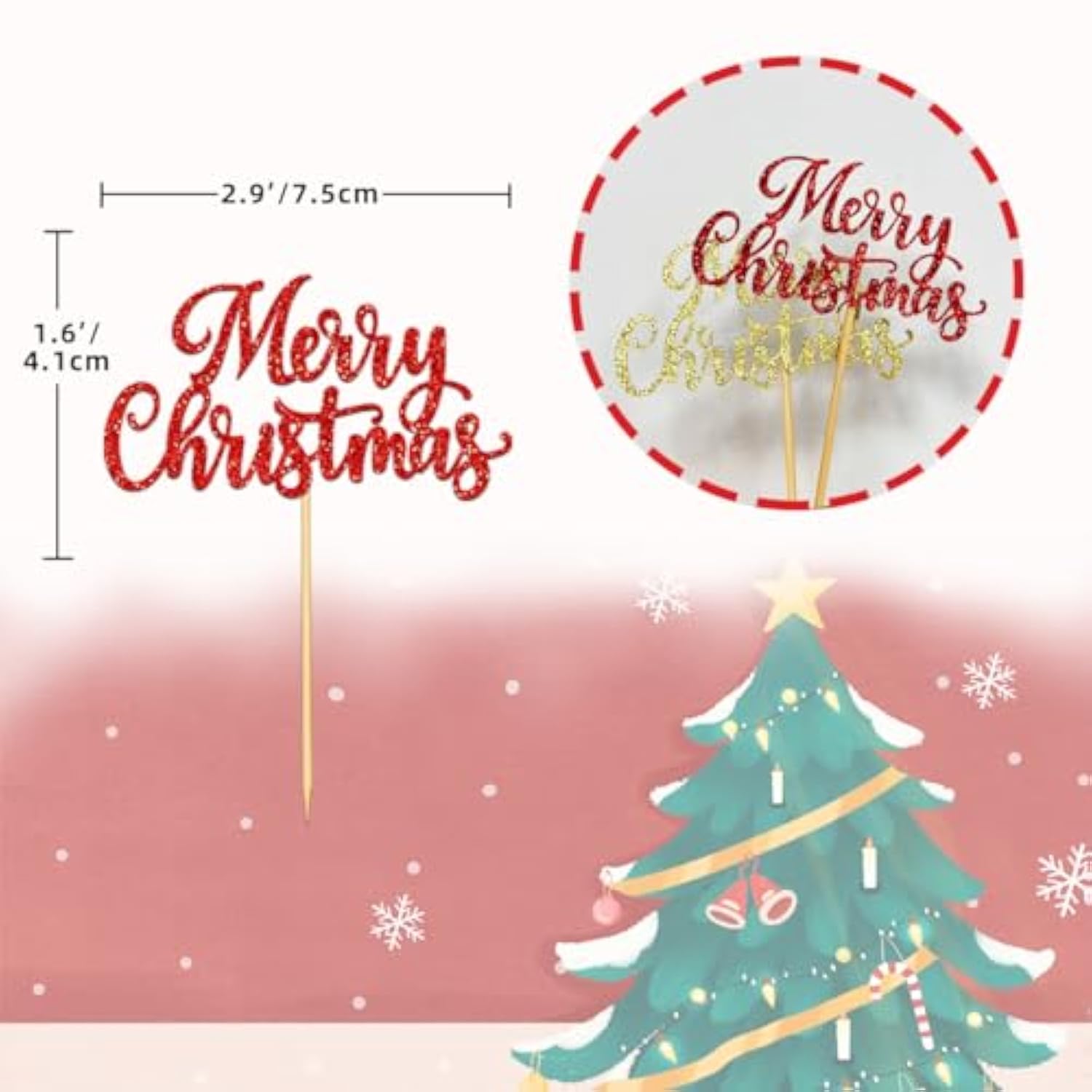 24pcs Merry Christmas Cupcake Toppers Xmas Party Cake Decor