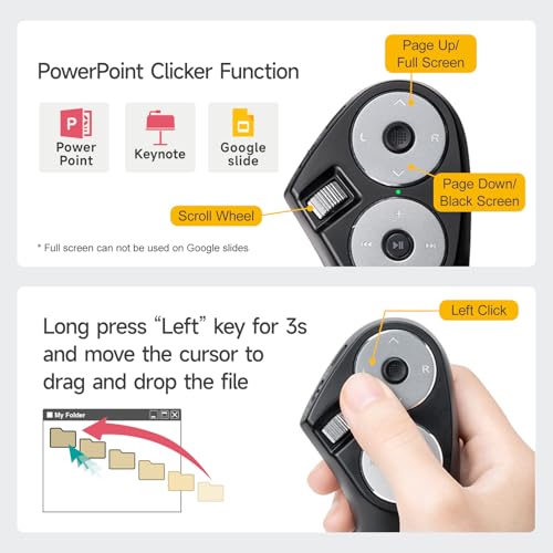 Bluetooth + 2.4G Wireless Handheld Mouse, 3 In 1 Presentation Clicker, Remote Air Mouse With Scroll, Portable Finger Mice, Rechargeable Ppt Slide, Compatible With Mac, Pc, Laptop, Phone, Tablet