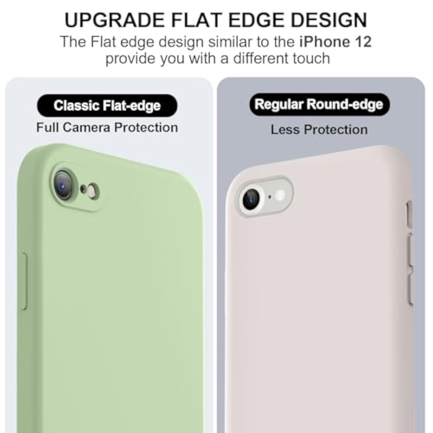 For Se Case 2022/3Rd/2020, 8/7 Case, Upgraded Liquid Silicone With [Flat Edges] [Camera Protection] [Soft Anti-Scratch Microfiber Lining] Phone Case For Se - Matcha