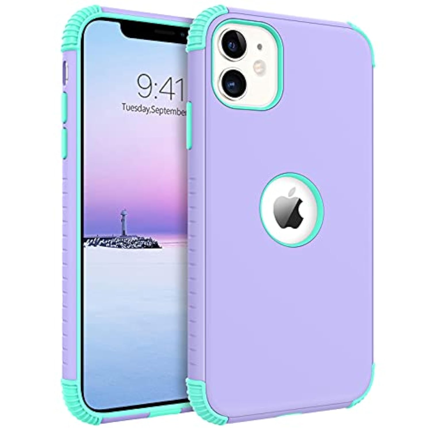For 11 Phone Case, Heavy Duty 2 In 1 Full Body Rugged Shockproof Protection Hybrid Hard Pc Bumper Drop Protective Girls Women Boy Men, Purple/Mint