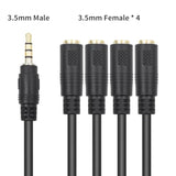 3.5Mm Splitter Mic And Audio Cable, 3.5Mm Headphone Splitter 1 To 4 Ways (1/8") Trrs Male To Female Aux Headphone Cable For Earphone & Headset Phone