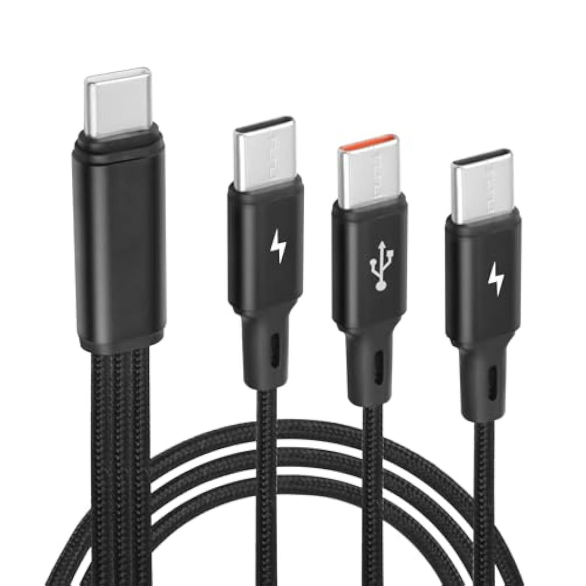 Usb C Splitter Cable,Usb C Male To 3 Type-C Male Charge Cable,3 In 1 Nylon Bra