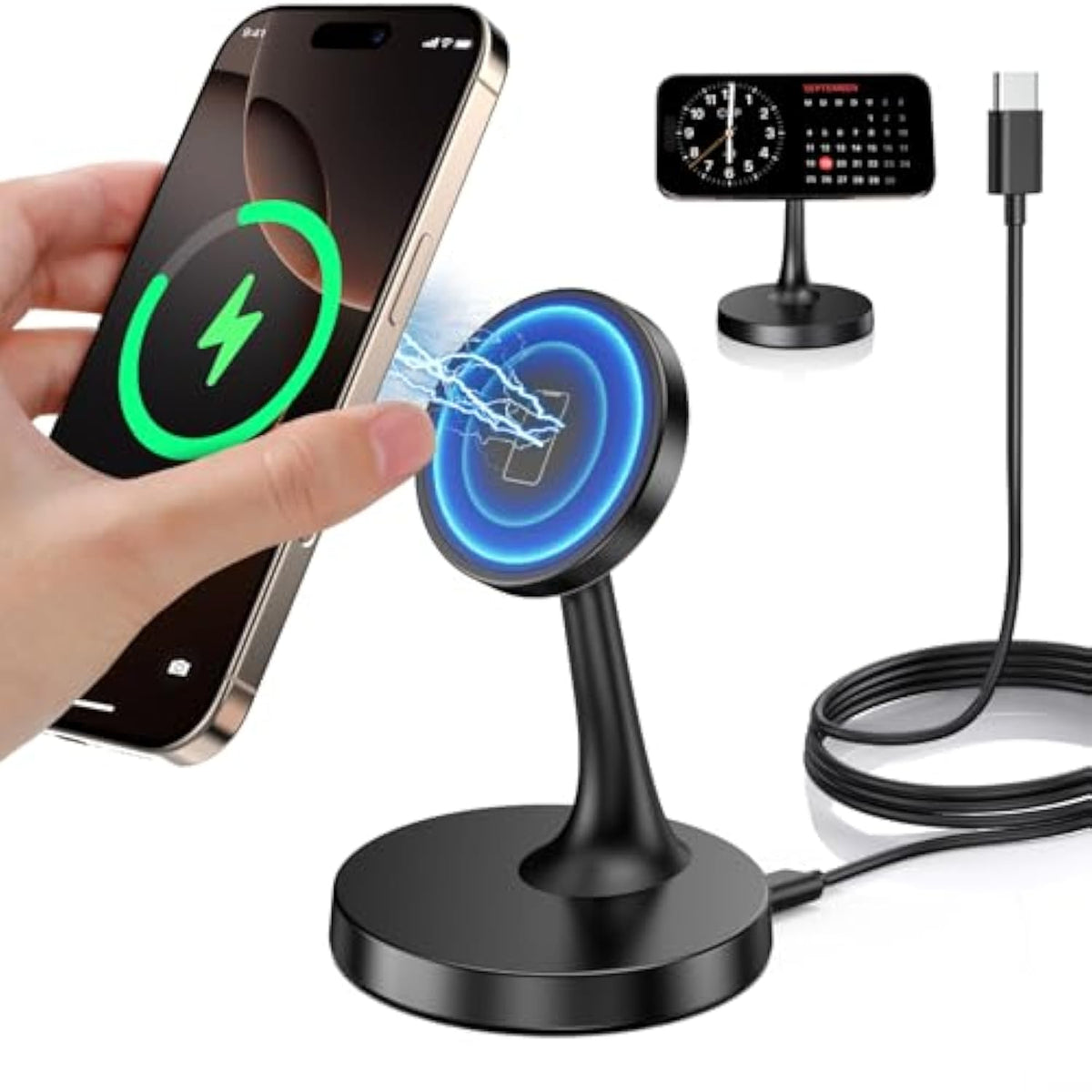 Magnetic Wireless Charger Iphone Stand 15W Fast Mag-Safe Charger For Iphone 16/16 Pro/16 Plus/16 Pro Max/15/14/13/12 Series Apple Magnet Wireless Charging Station/Pad For Airpods