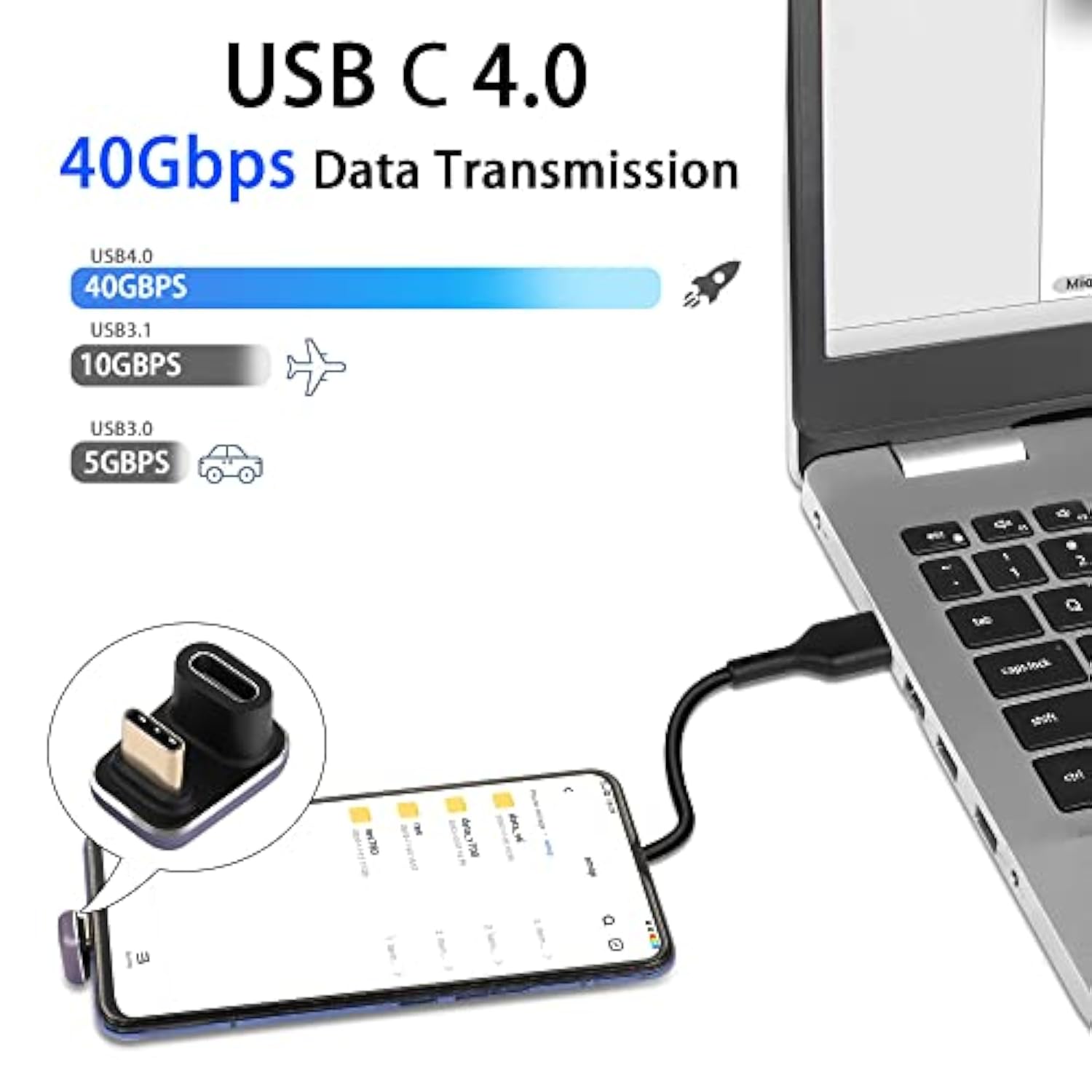 240W 40Gbps Usb C U Shaped Adapter Usb4.0 Type C Male To Female 180 Degree Ang