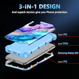 Compatible With Galaxy S22 5G Case,Floral Three Layer Heavy Duty Sturdy Shockproof Full Body Protective Cover Case For Samsung Galaxy S22 5G,Light Blue