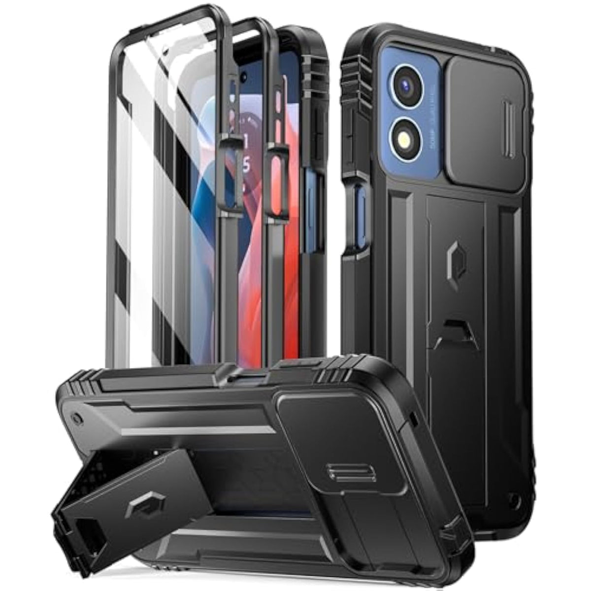 Revolution Case For Motorola Moto G Play 4G 2024 [Not Fit 2023 Version], [Slide Camera Cover], Full-Body Military Grade Shockproof Cover With Kickstand And Built-In-Screen Protector, Black