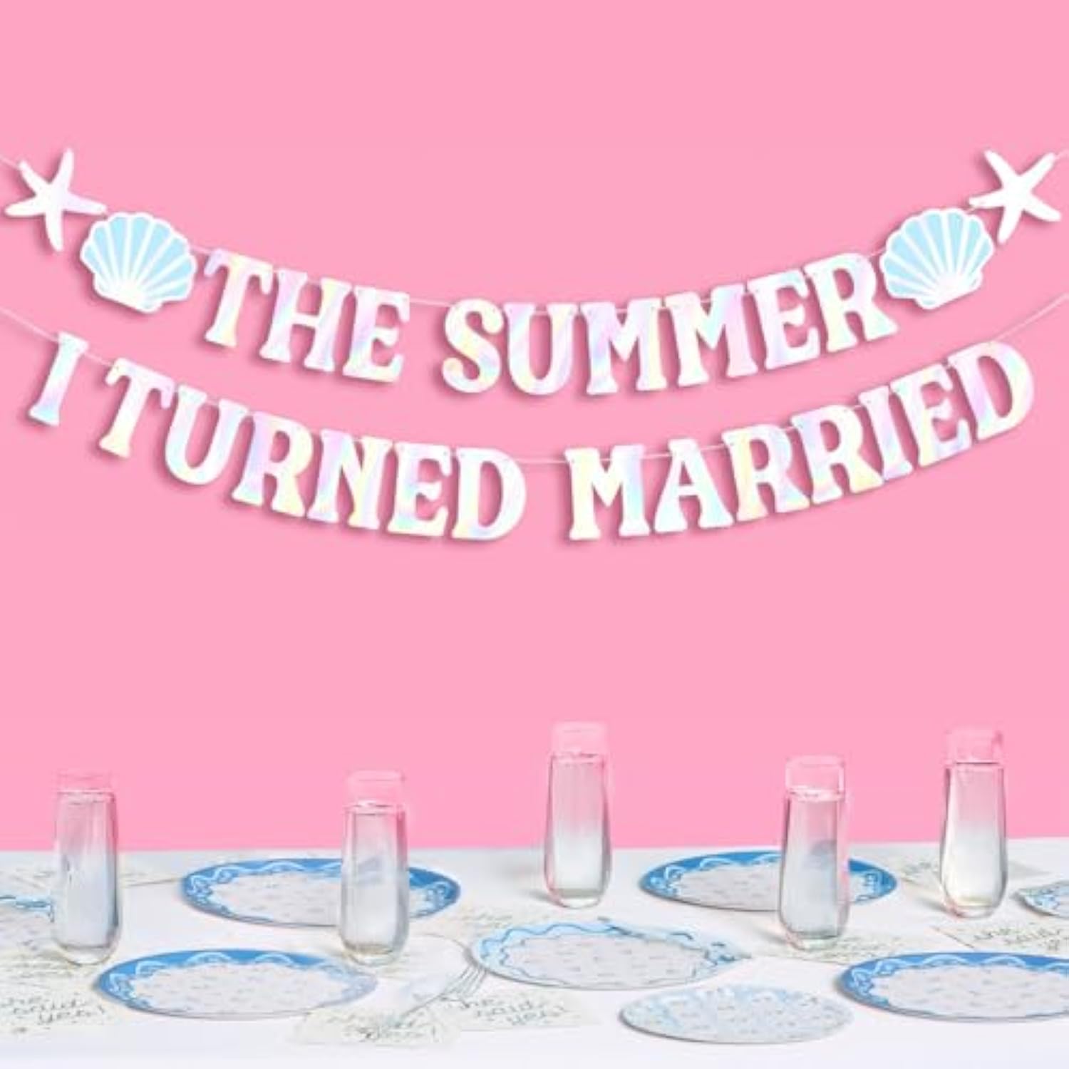 The Summer I Turned Married Banner - Iridescent Foil | 6 Ft. | Bachelorette Decorations, Bridal Party Sign, Bride To Be Background, Pretty Beach Bach Supplies