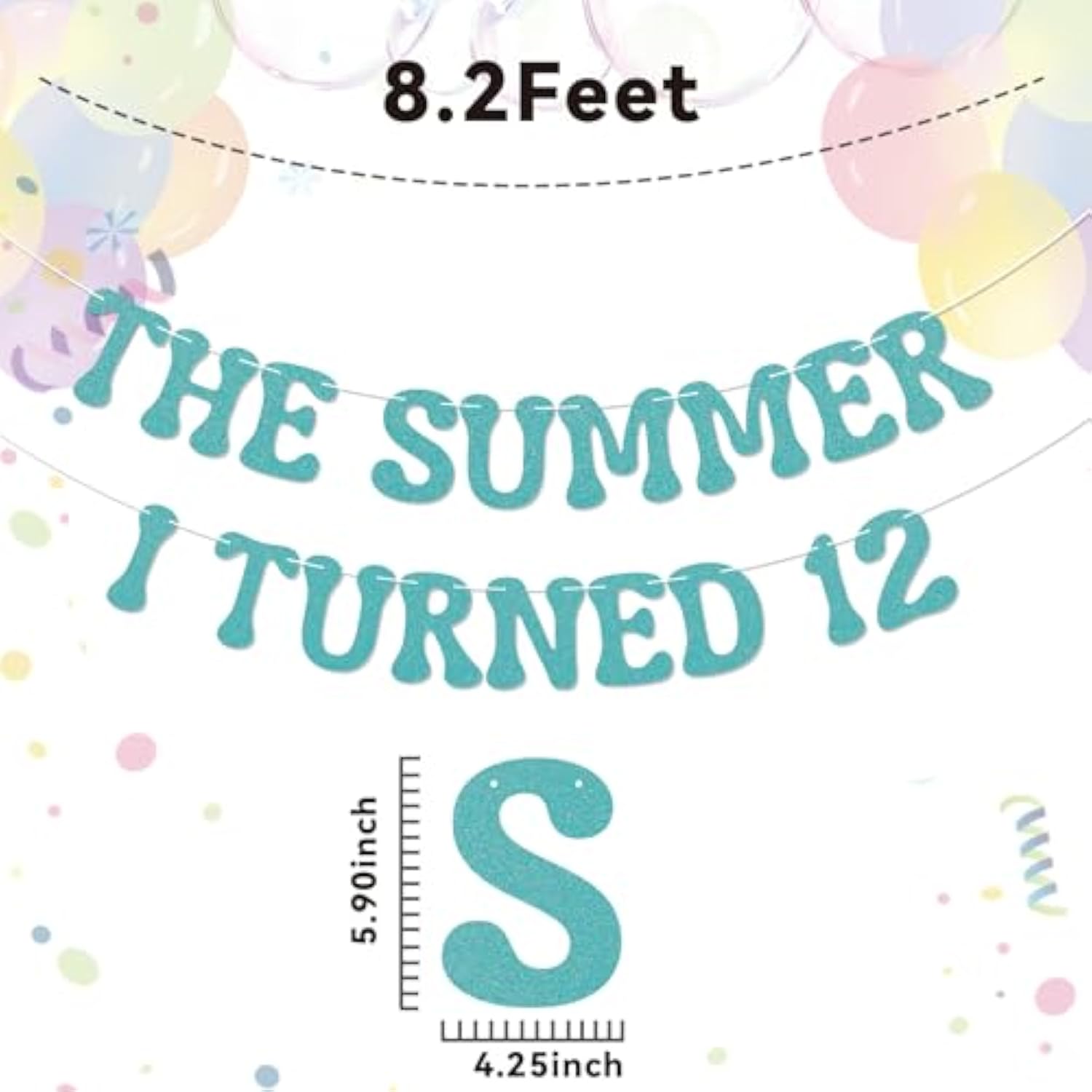 Summer I Turned 12 Banner, Blue Glitter Teen Boy 12th Birthday & Beach Decor