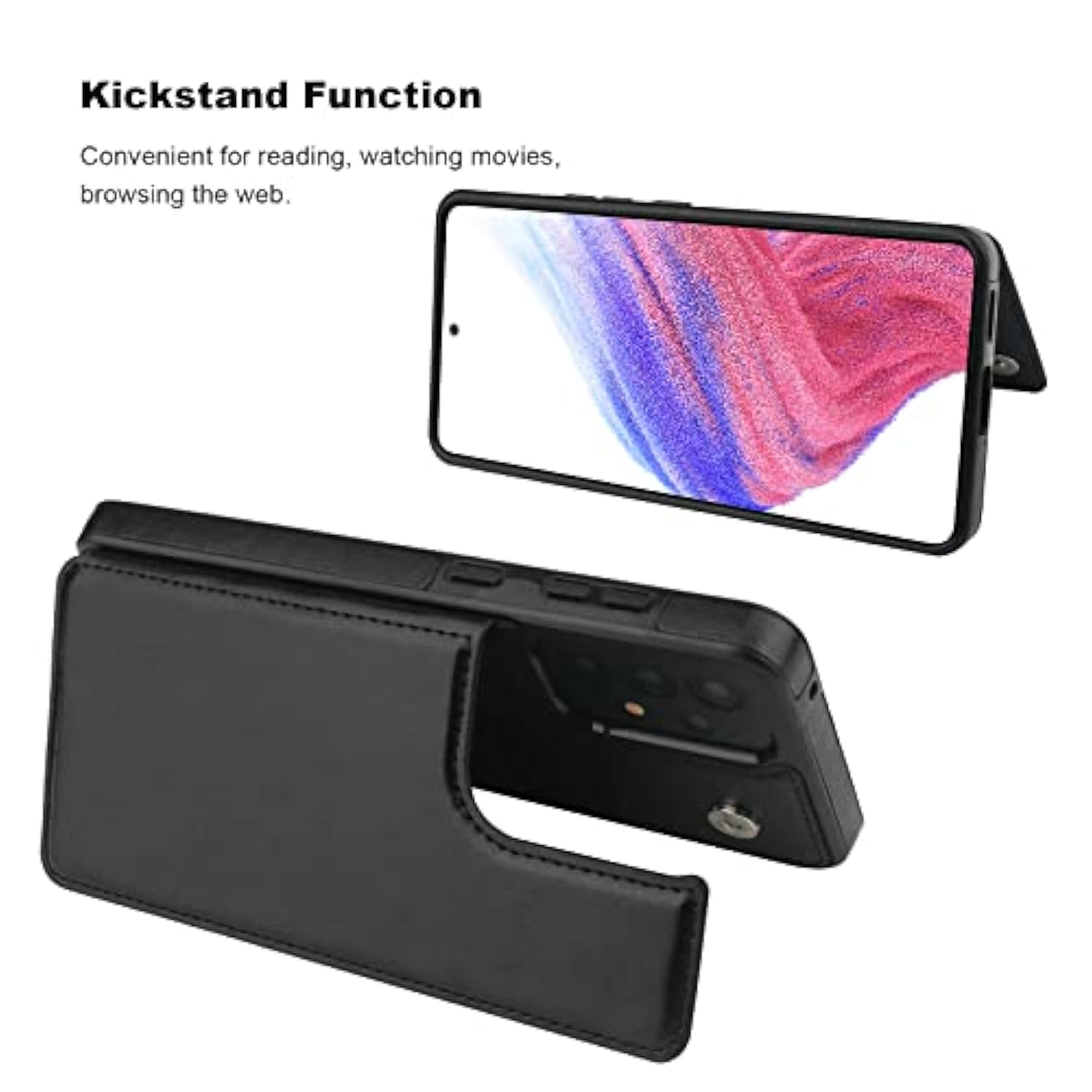Onetop Compatible With Samsung Galaxy A53 Wallet Case With Card Holder, Pu Leather Kickstand Card Slots Case, Double Magnetic Clasp And Durable Shockproof Cover 5G 6.5 Inch(Black)