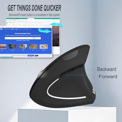 Ergonomic Wirelessmouse, Usb A+Type C(2 In 1) Connection, 800/1200/1600 Dpi, 6 Silent Buttons, 2.4Ghz Carpal Tunnel Rechargeable Vertical Mice, For Laptop, Desktop,Macbook-Black