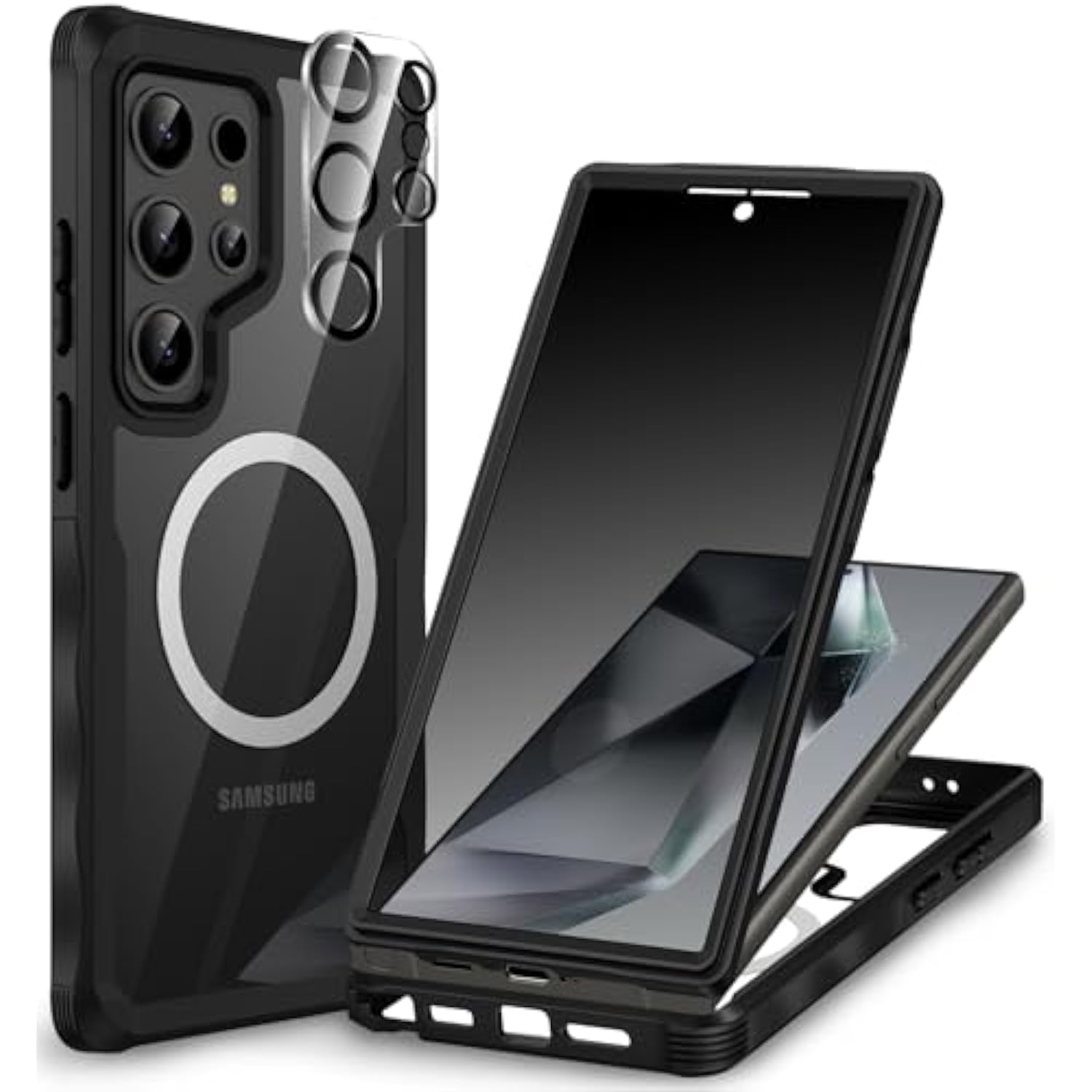 Magnetic For Samsung Galaxy S24 Ultra Case, Privacy Phone Cover With Builtin Anti Peep Privacy Screen Protector And Camera Lens Protective, Full Body Shockproof Double Sided Bumper Black
