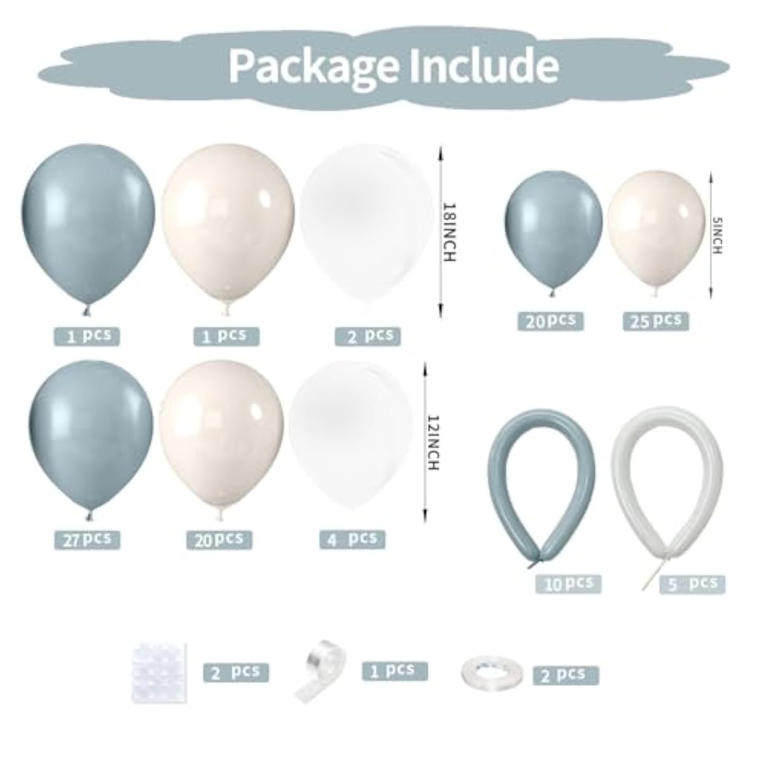 Dusty Baby Blue Balloon Arch Garland Kit,Ivory White Retro Blue Bow Balloons Garland Kit Long Balloon As Bow Decor For Boy Baby Bridal Shower Birthday Wedding Party Decorations