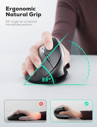Md280 Ergonomic Vertical Wireless Mouse - Bluetooth & 2.4G Dual Mode, 4 Adjustable Dpi 800/1200/1600/2400, Rechargeable, Silent Clicks, No Lag, 6 Buttons - Perfect For Laptop, Desktop Black