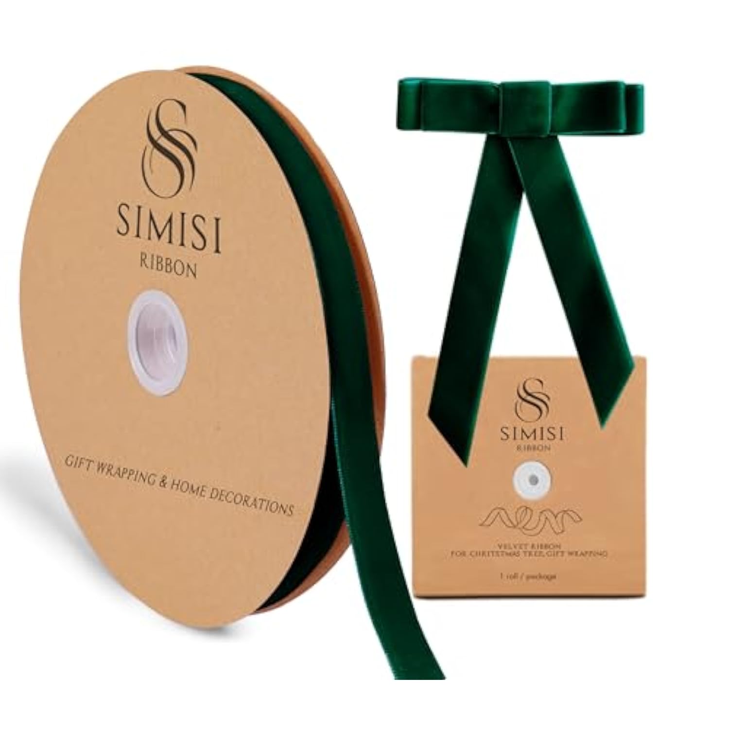 Dark Green Velvet Ribbon 5/8'' 25 Yards For Christmas Tree, Gift Wrapping, Flower Bouquet, Wreath Decorations, Bow Making