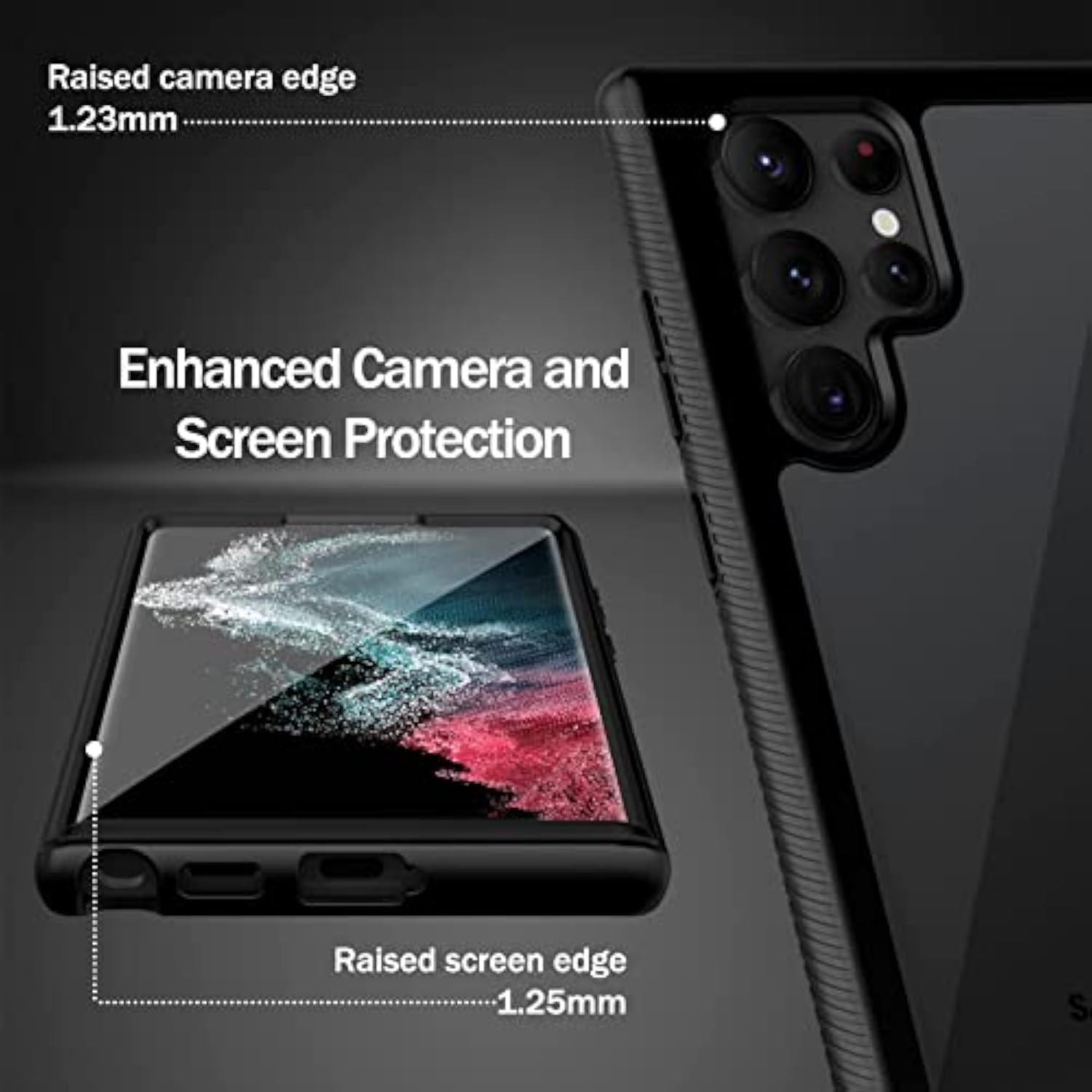 Compatible With Samsung Galaxy S22 Ultra Case, Built In Screen Protector Full Body Shockproof Slim Fit Bumper Protective Phone Cover For Samsung S22 Ultra 5G-Black/Clear