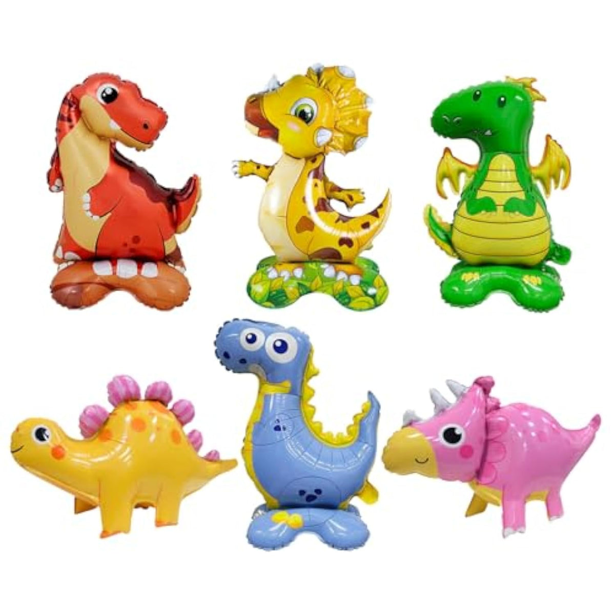 6-pc standing dinosaur foil balloons for boys' jungle dino-themed birthday parties