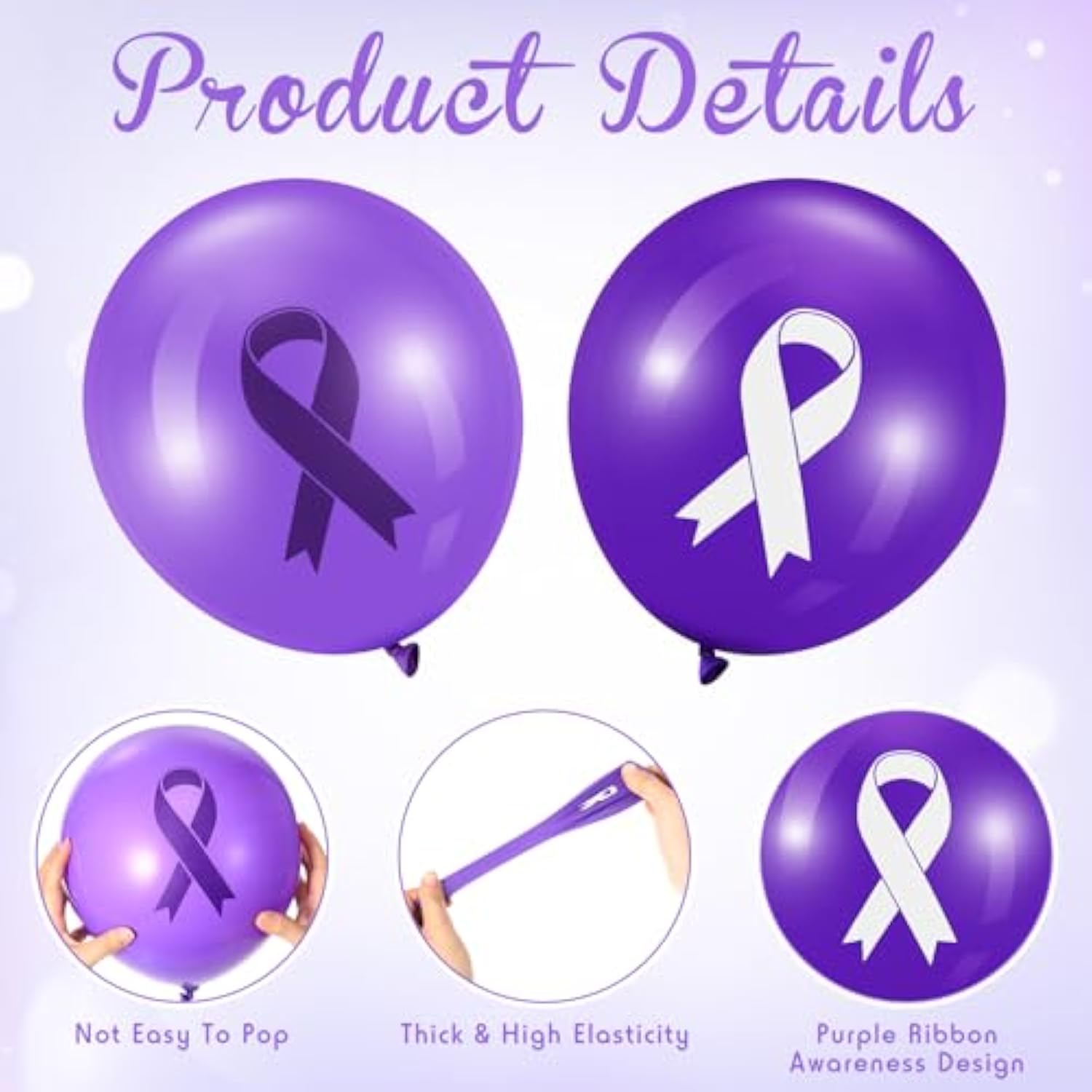 100 Pcs Cancer Awareness Purple Ribbon Balloons Domestic Violence Awareness Alzheimers Balloons Arch For Pancreatic Cancer Ribbon Party Purple Decorations Supplies