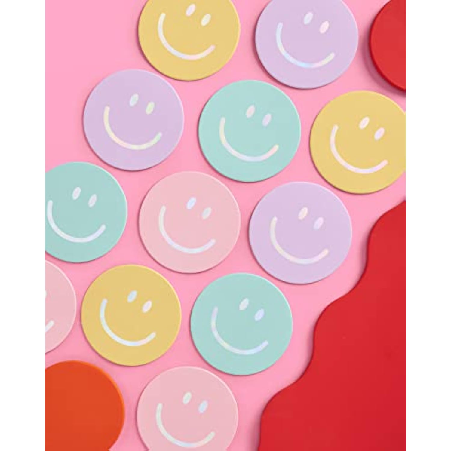 Smile Pastel Party Drink Coasters - 16 Pcs - Iridescent Foil | Happy Pastel Birthday Party Decorations, Cute Bachelorette Party, Cool Cocktail Disposable Coaster