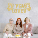 Pre-Strung Gold Glitter 90th Birthday Banner for Men and Women Party Decor