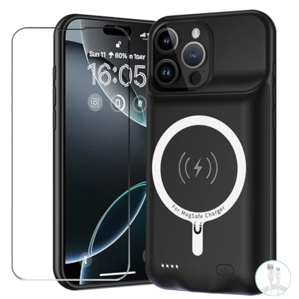 Battery Case For Iphone 16 Pro Max, Upgraded 12000Mah Battery Pack Rechargeable Charger Case With Wireless Charging Compatible For Iphone 16 Pro Max (6.9 Inch) External Battery Charging Cover (Black)