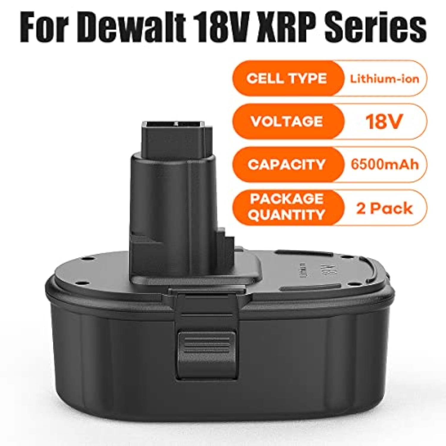 2Pack 18V Lithium-Ion Replace Battery For Dewalt, 18 Volt 6.5Ah Xrp Dc9096 Batteries Compatible With Dc9098 Dc9099 Dw9095 Dw9096 Dw9098