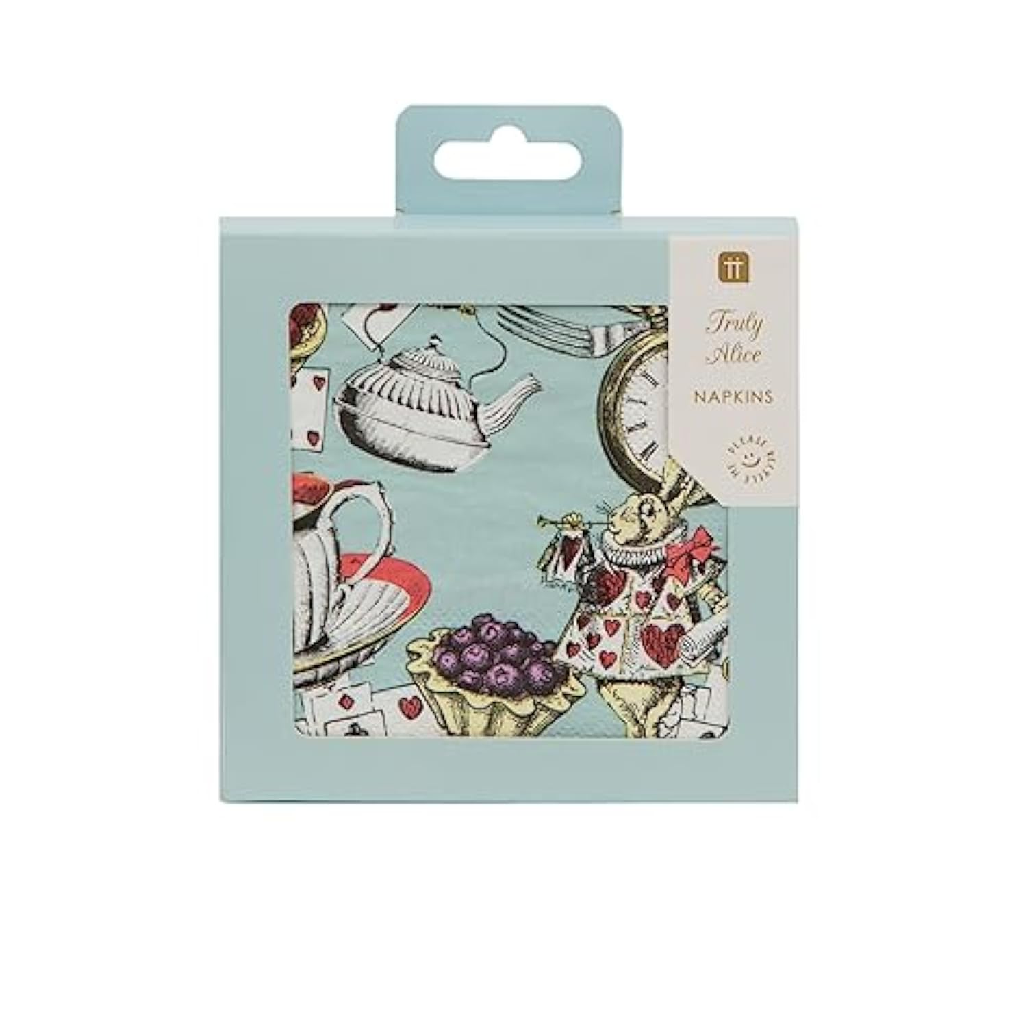 20 X Blue Alice In Wonderland Cocktail Napkins Disposable Serviettes Mad Hatter Themed Party Supplies For Afternoon Tea Party, Onederland Birthday, Mother'S Day, Baby Shower, Decoupage