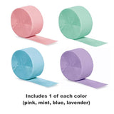 Pastel Rainbow Birthday Party Decoration Crepe Paper Streamers (4 Pack)