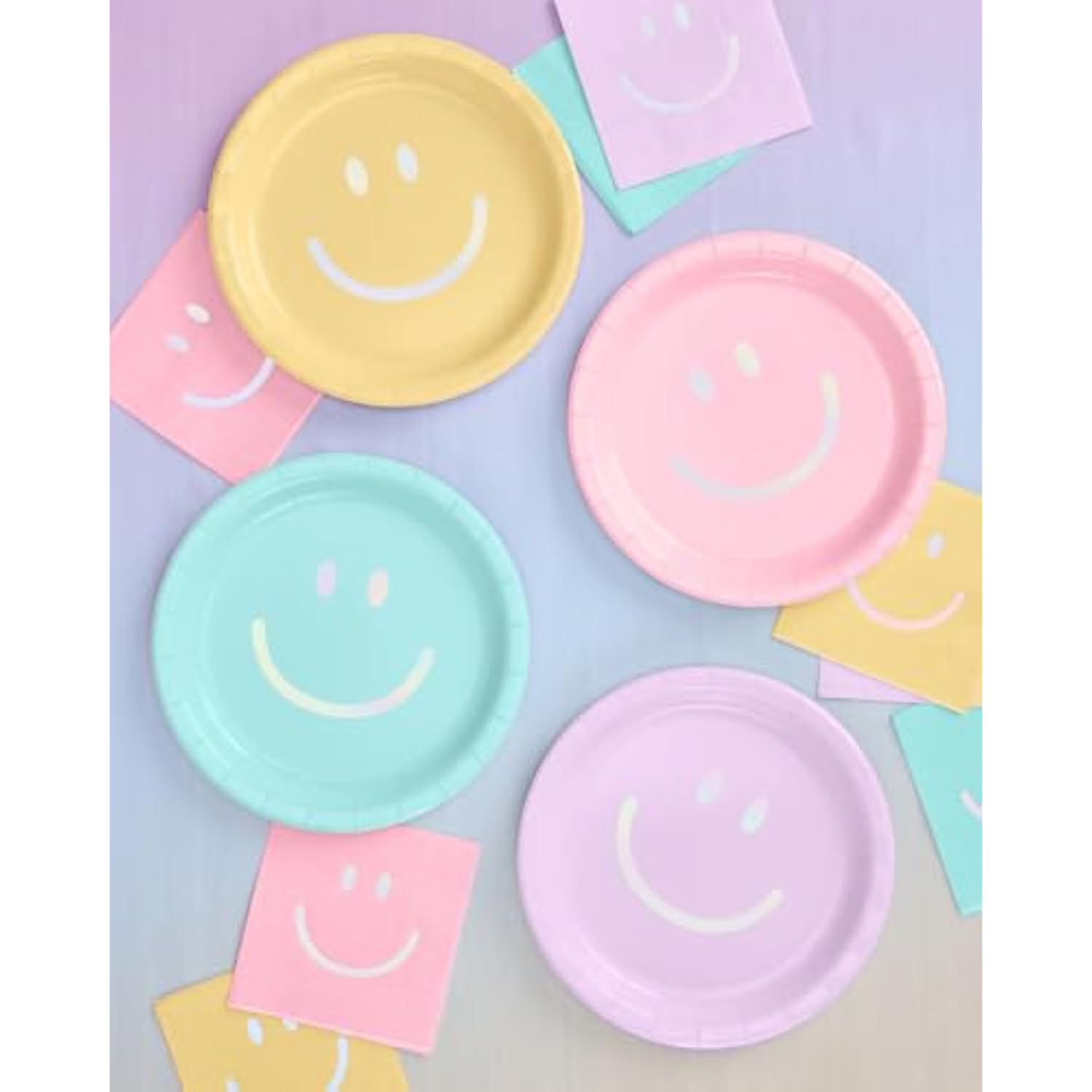 Smiley Paper Plates - 24 Pk, 9" | Happy Pastel Birthday Party Decorations, Cute Bachelorette Party, Cool Cake Plates