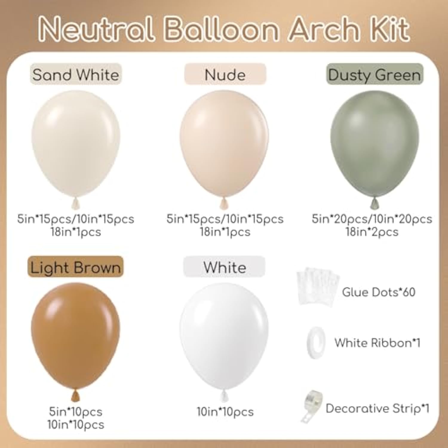 Dusty Green Nude Balloon Arch Garland Kit, Dusty Green Nude Sand White Light Brown Balloons For Neutral Gender Reveal Baby Shower Birthday Party Decorations