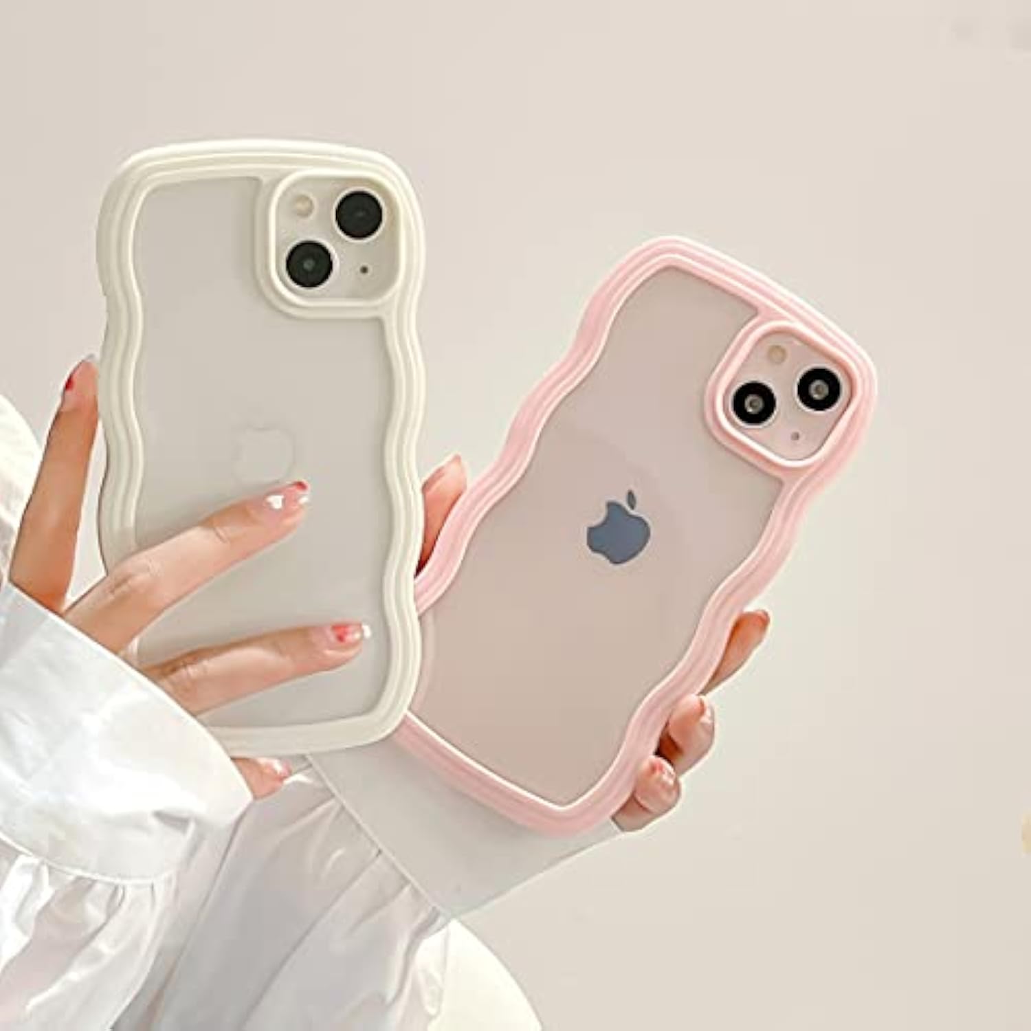 Compatible With Iphone 13/Iphone 14 Case, Cute Curly Wave Frame Clear Case For Girls Women, Transparent Soft Silicone Tpu Bumper Shockproof Protective Phone Cover - White