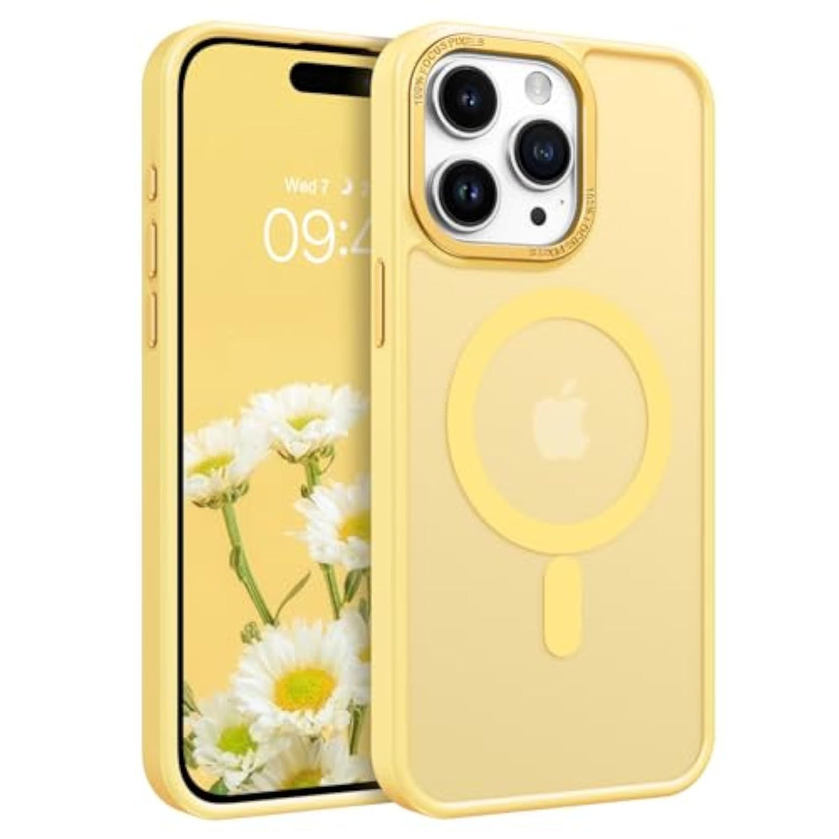 Magnetic Translucent Matte Frosted Anti-Fingerprint Slim Shockproof Protective Case for iPhone 15 Pro Max 6.7" Yellow