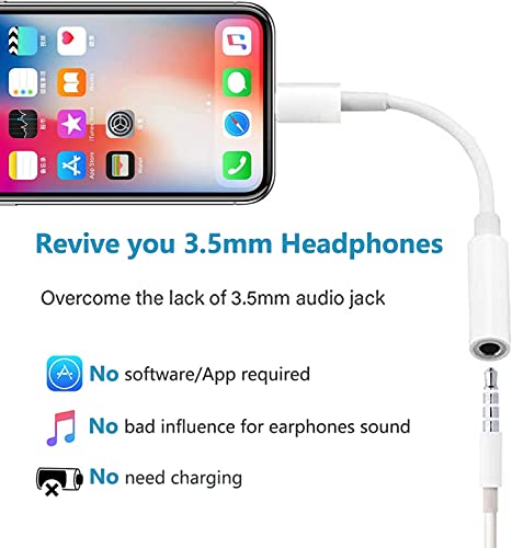 2 Pack Lightning to 3.5 mm Headphone Jack Adapter, [ MFi Certified] iPhone Dongle Adapter Converter Aux Audio Cable Compatible with iPhone 14/14
