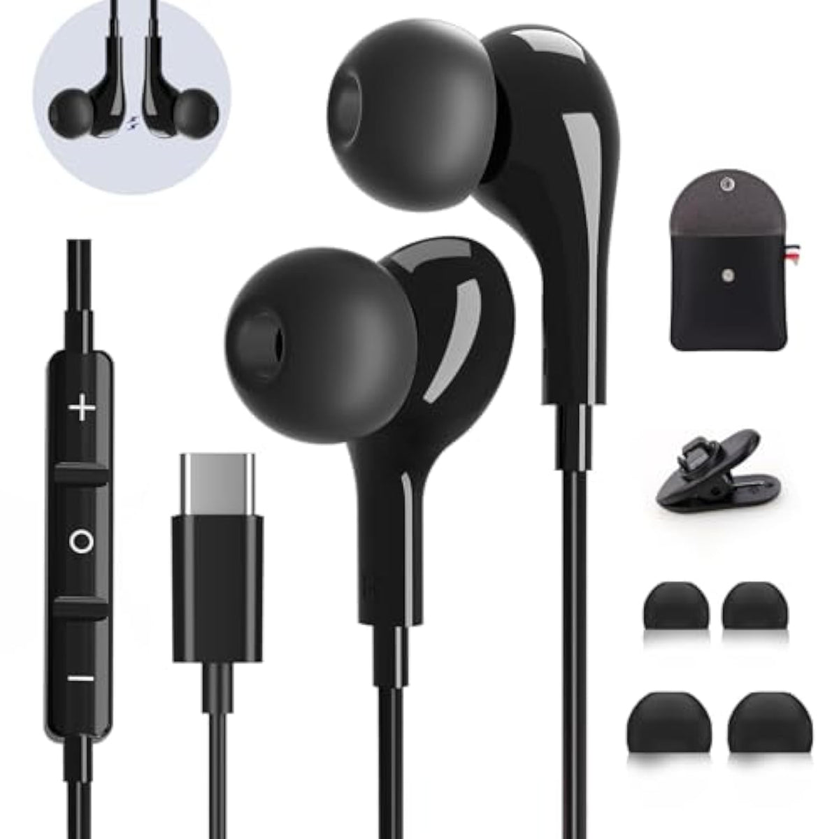 Usb C Headphones For Samsung Galaxy S24 S23 Ultra S25 S22 S21 A55 A54 A35 Iphone 15 Pro Max 16 Ipad Pro Pixel Wired Earbuds Magnetic In-Ear Type C Earphone With Microphone Volume Control Hifi Stereo