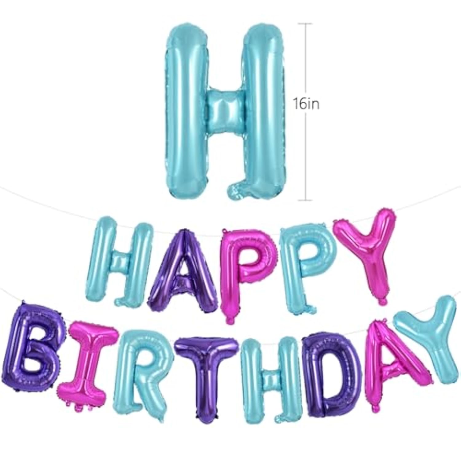 Happy Birthday Balloons Banner With Ribbon Straw,16 Inch Mylar Letters Birthday Sign Banner Balloon Bunting Reusable For Girls Kids & Adults Birthday Halloween Supplies?Blue Purple Pink?