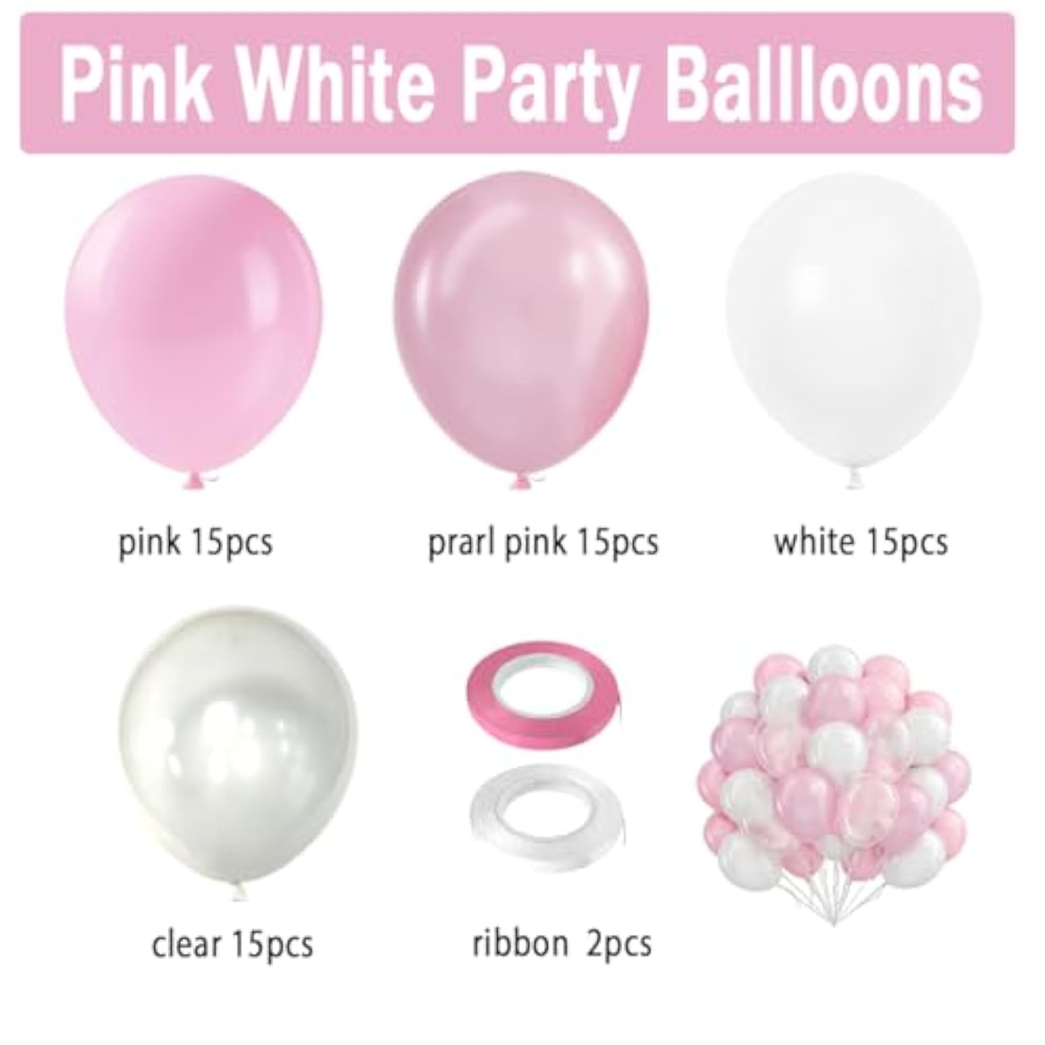 Pink Balloons Light Pink Balloons, Pink And White Clear Balloon 50Pcs 12 Inch Pink Latex Balloon For Girl Birthday Baby Shower Wedding Valentine'S Day Anniversary Party Decorations