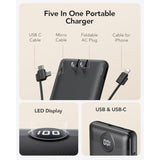 10000mAh Portable Charger with Built-in Cables & AC Plug, Compact Power Bank