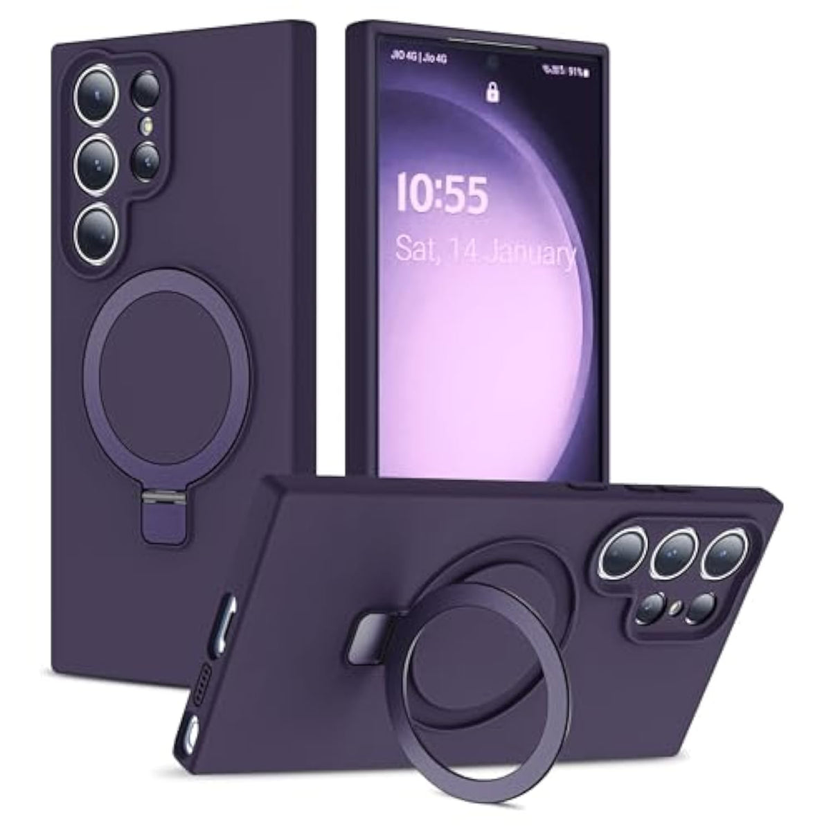 Designed For Samsung Galaxy S23 Ultra 6.8'' With Magnetic Ring Stand[Compatible With Mag-Safe][Military-Grade Protection] Slim Liquid Silicone S23 Ultra Phone Case For Men Wowen,Deep Purple