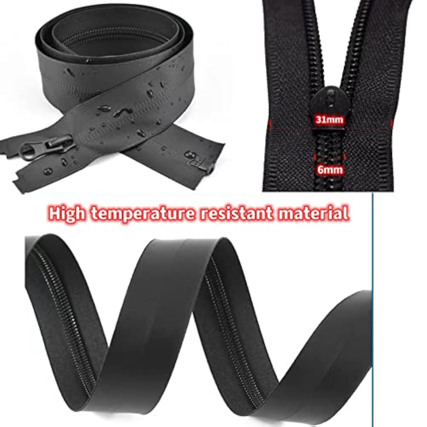 4Pcs 16Inch Waterproof Zippers Black #5 Nylon Separating Waterproof Zi