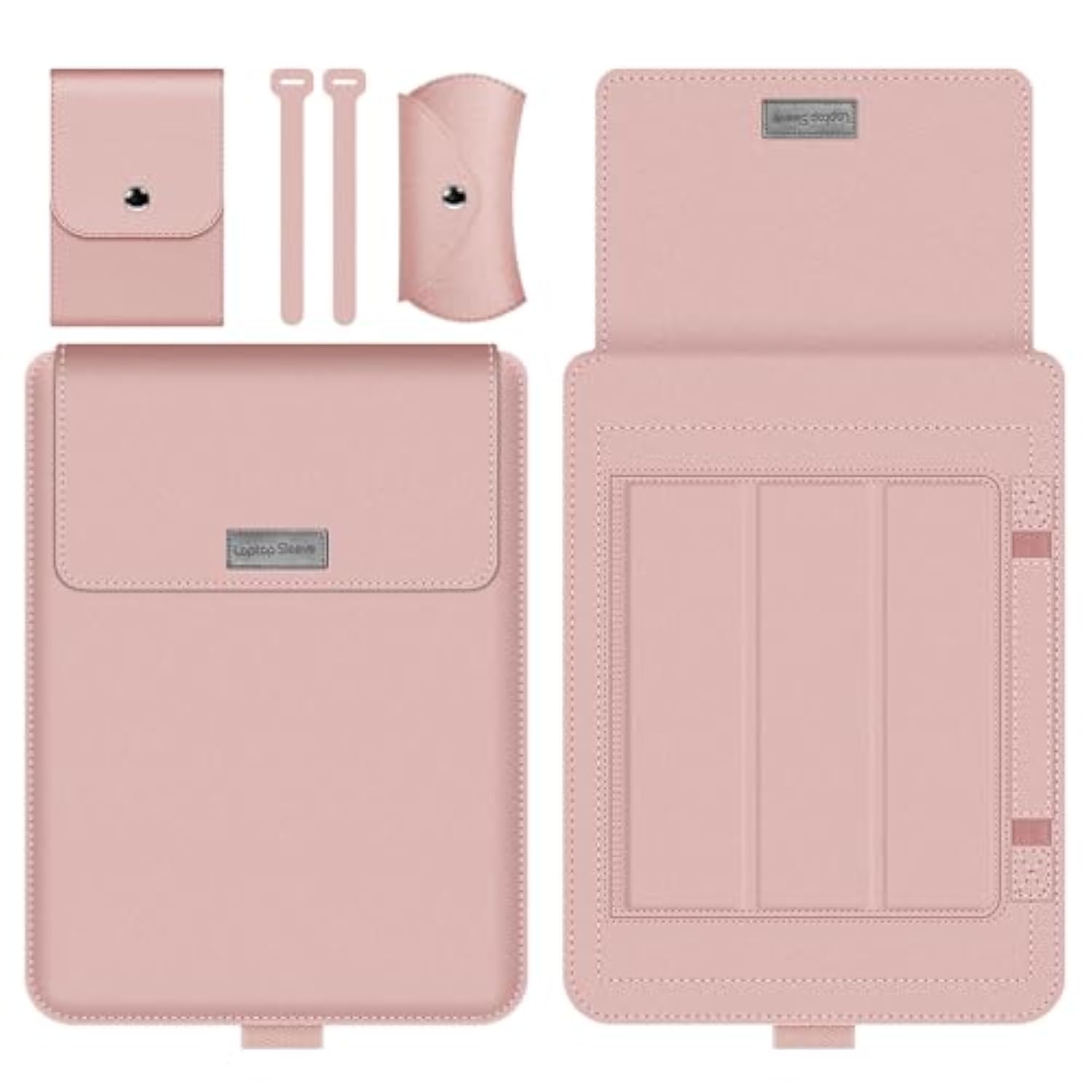 Laptop Sleeve 16-17" Case With Stand Compatible With Microsoft Surface Laptop 5/4/3/2 13.5", Macbook Air/Pro 13.3", Pu Leather Sleeve For 15-16" Laptop Computers - Rose Gold