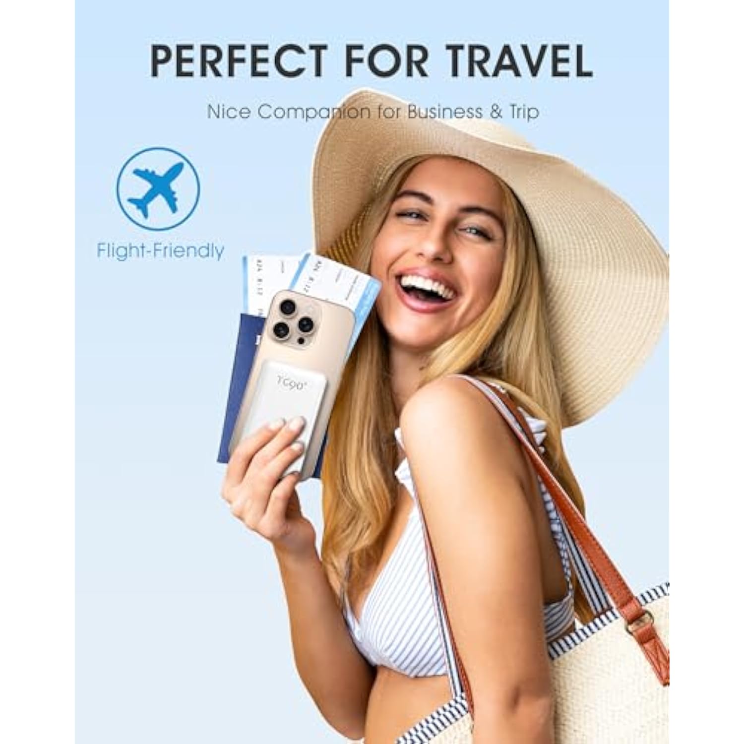 Portable Charger With Built-In Foldable Ac Wall Plug And Cables,5000Mah Slim Power Bank Usb C Battery Pack,3 Outputs Pocket Friendly Battery Charger Compatible With Iphone Android Smart Devices