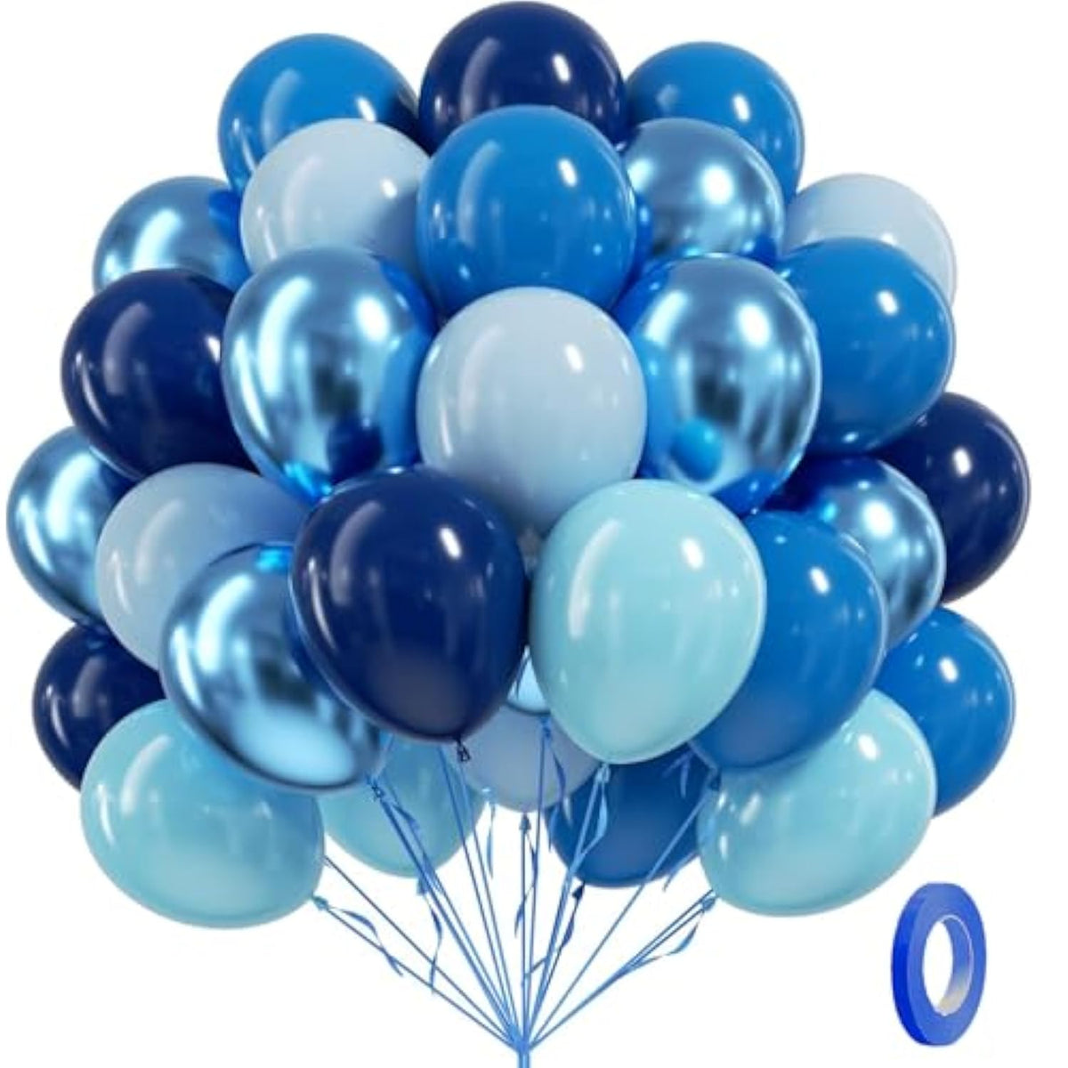 60 Metallic Blue & Navy Balloons – 12" Latex Balloons for Baby Showers, Parties and Events