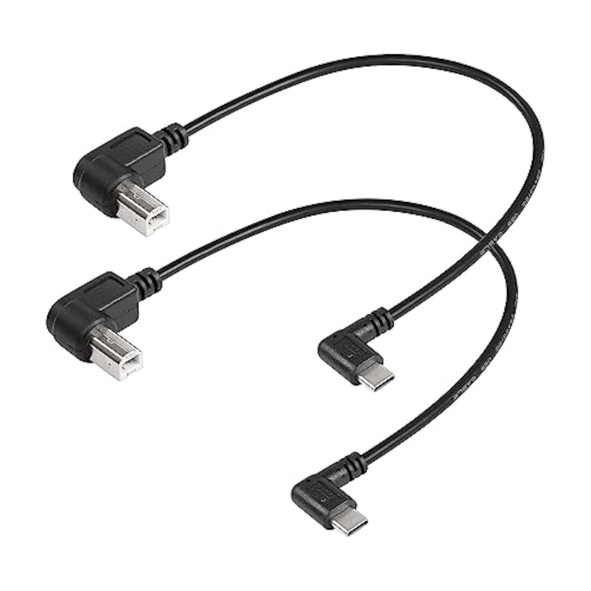 2 Pack Usb C Printer Cable - 11.8 Inch Usb B Male To Usb C Male - Right Angled For Printer, Midi Controller, Scanner, Digital Piano, Dj Controller