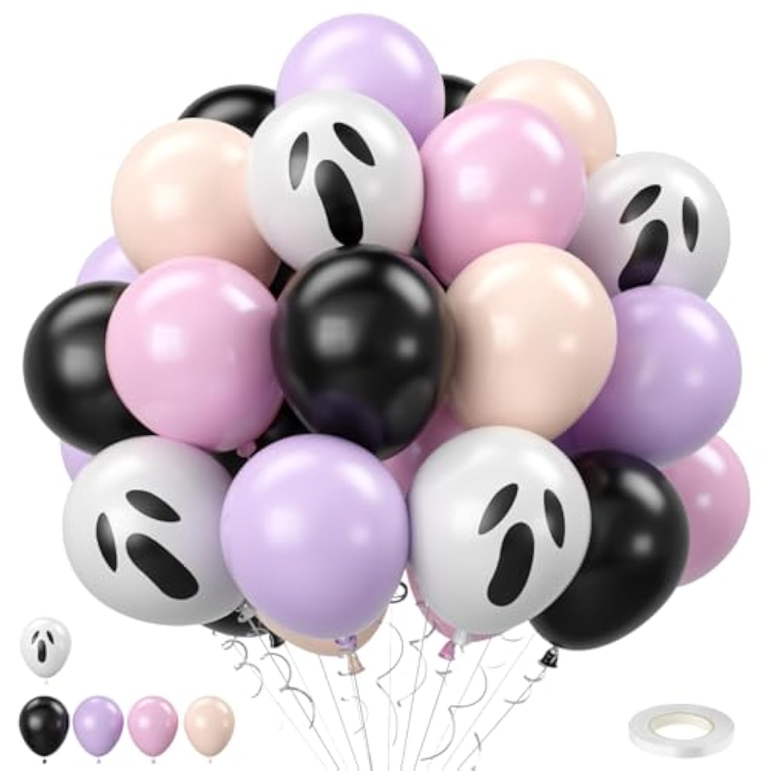52pcs Halloween Balloons 12 Inch Pink Black Orange Purple Ghost Printed Party Decorations