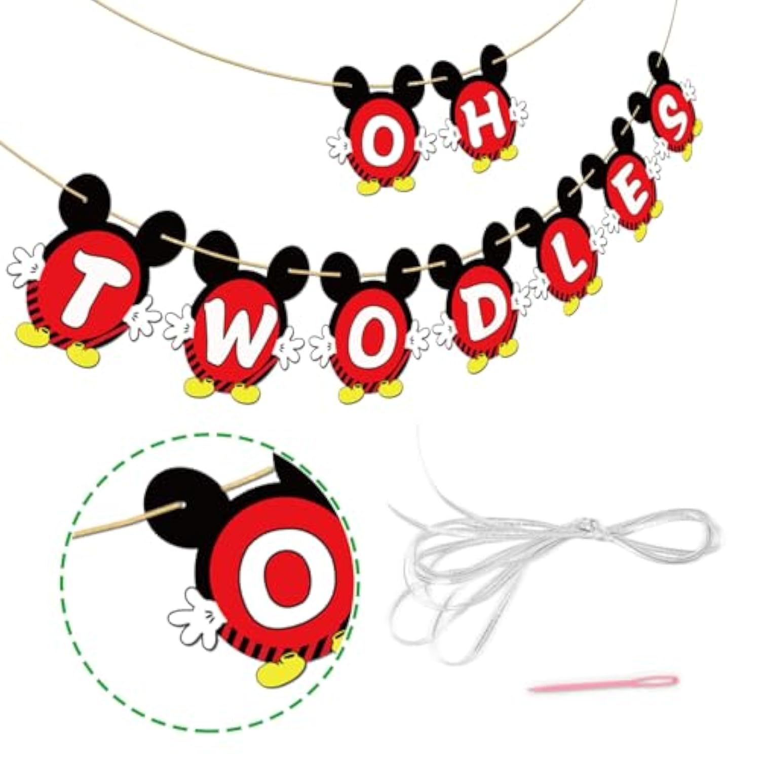Oh Twodles Banner – 2nd Birthday Party Decor for Boys, Red & Black Theme