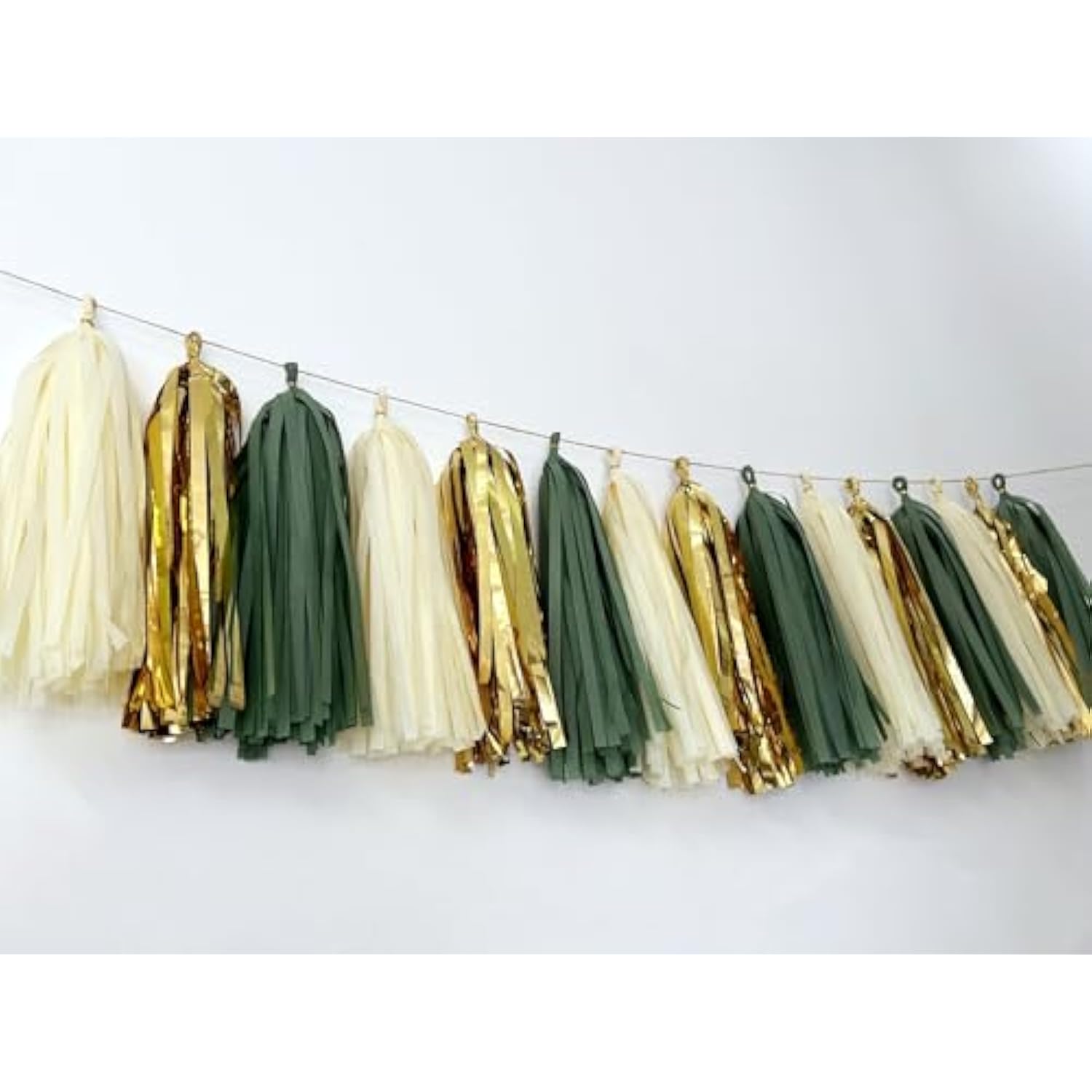 20Pcs Sage Green Gold Mylar Tassels Garland Tissue Paper Tassels Banner Diy Kit Teal Tassel Garland Teal Gold Birthday Party Decorations For Women Men Boys Girls, Party Supplies